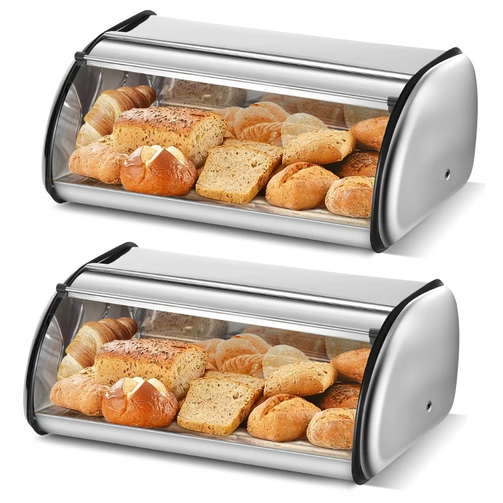 Stainless Steel Roll Top Bread Box 13 Inch - Countertop Bread Storage Container with Lid, Keeps Bread Fresh & Insect-Free, Holds Large Loaves, Bagels, Muffins
