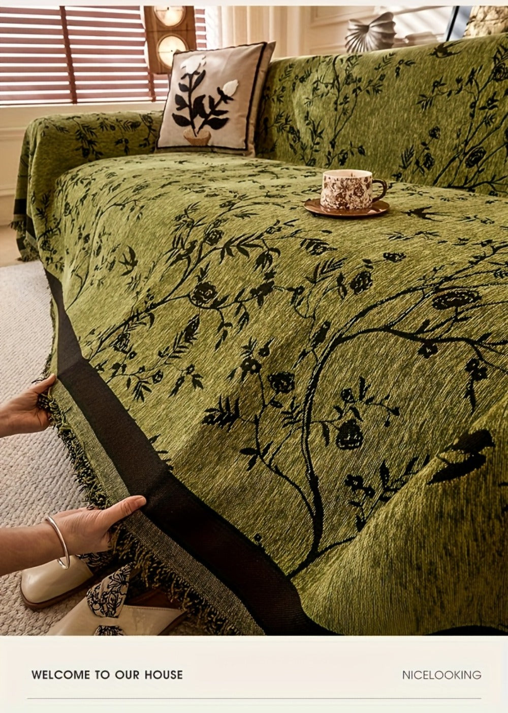 Sofa Cover Chenille Thickened Non-Slip Couch Slipcover Floral Pattern for Living Room Office Pet-Safe All-Season ¡ª 1 2 3 4 Seater Sizes