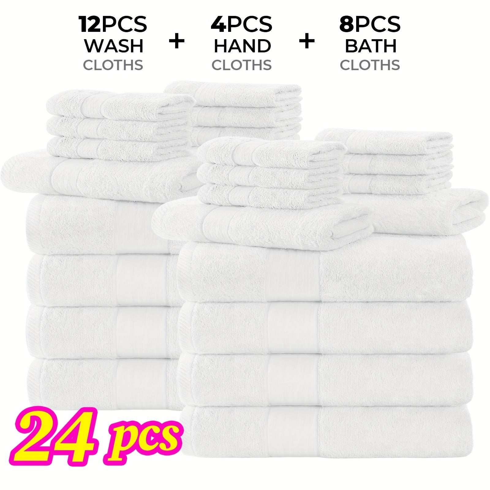 Luxury Towel Set 12 or 24 Piece Hotel Quality Cotton - Highly Absorbent Quick Dry Thick Bath Towels Hand Towels Washcloths | 7 Colors | Hotel Spa Gym Home Bathroom Essentials Gift Set