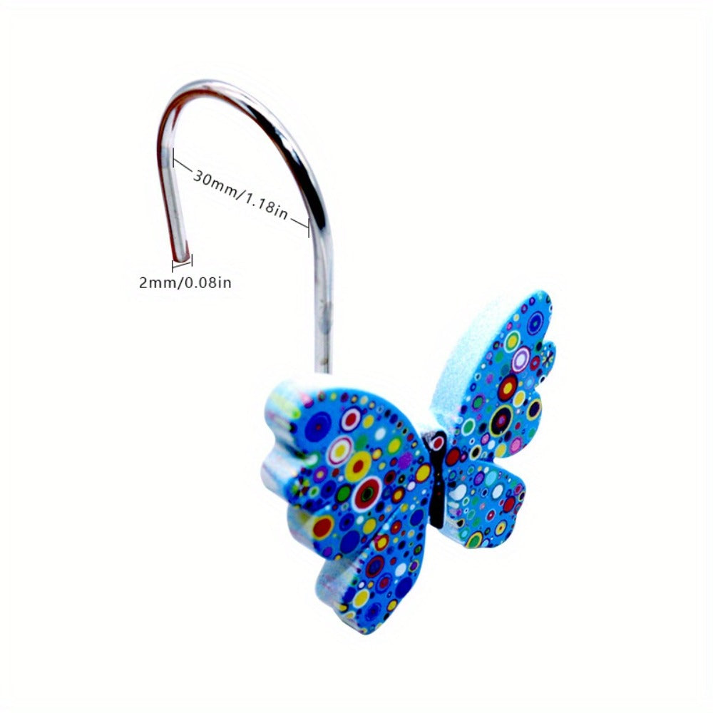 Butterfly Shower Curtain Hooks 12pcs Colorful Decorative Rustproof Metal Rings for Bathroom Wardrobe Curtain Rod