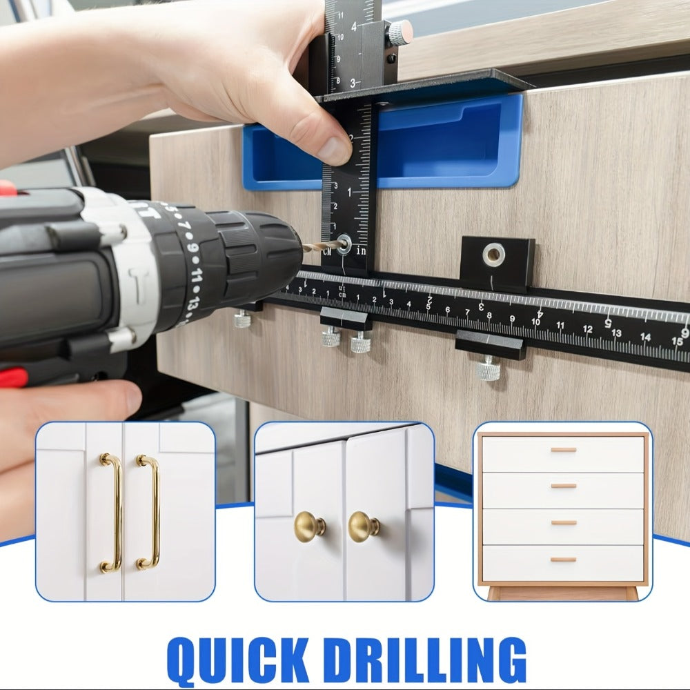Cabinet Hardware Jig Aluminum Alloy Adjustable Drill Guide Template for Cabinet Door Handle Drawer Pull Installation CNC Precision Woodworking Positioning Fixture Tool