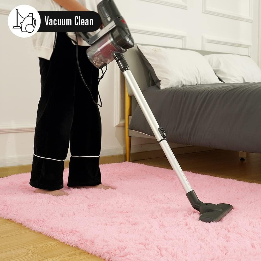 Pink Soft Shaggy Area Rug for Living Room Bedroom Non-Slip Fluffy Carpet Thickened Moisture Resistant Easy Clean Home Decor
