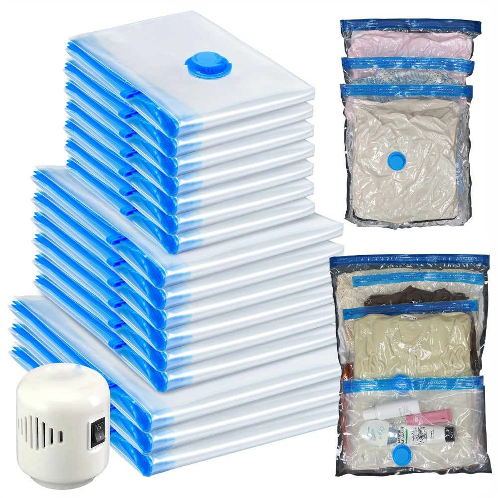 Vacuum Storage Bags 16 Pack with Electric Pump | Space Saver Compression Bags for Clothes Bedding Pillows Quilts Blankets | Travel Size Vacuum Seal Bags for Luggage Closet