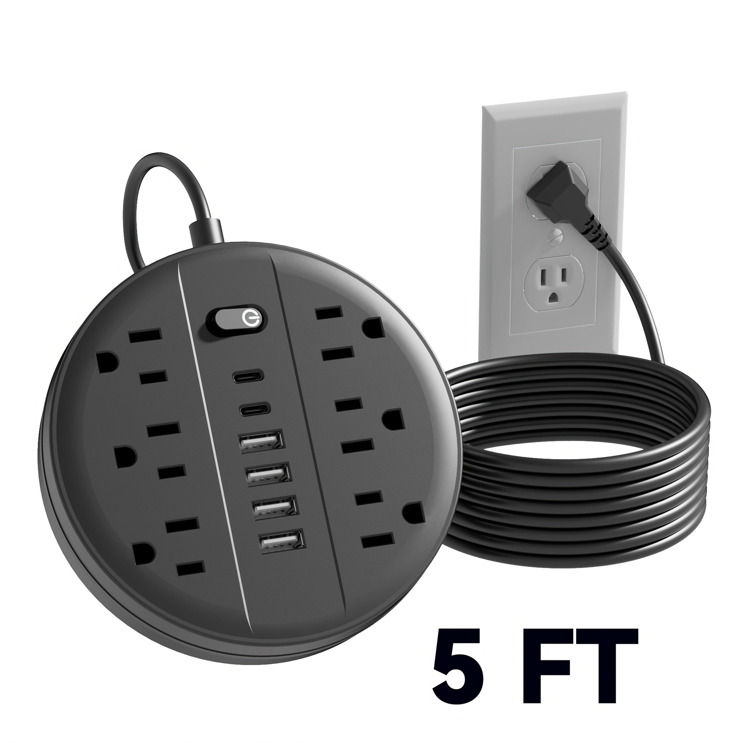 Surge Protector Power Strip 12-in-1 with 6 AC Outlets 4 USB-A 2 USB-C Flat Plug Wall Mount Overload Protection Desk Charging Station for Home Office Travel