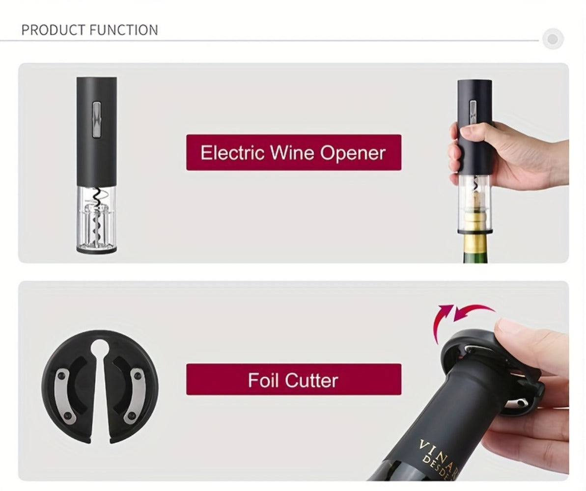 Electric Wine Opener Set 4-in-1 Rechargeable - USB-C Automatic Corkscrew with Blue LED, Vacuum Stopper, Wine Pourer & Foil Cutter - Complete Wine Accessories Gift Set for Home Bar, Parties & Weddings