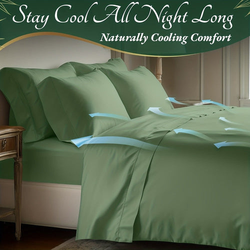 Bamboo Bed Sheet Set Twin Full Queen King - Cooling Soft Deep Pocket Fitted Sheets for Hot Sleepers, Moisture-Wicking Breathable Bedding Set Multiple Colors