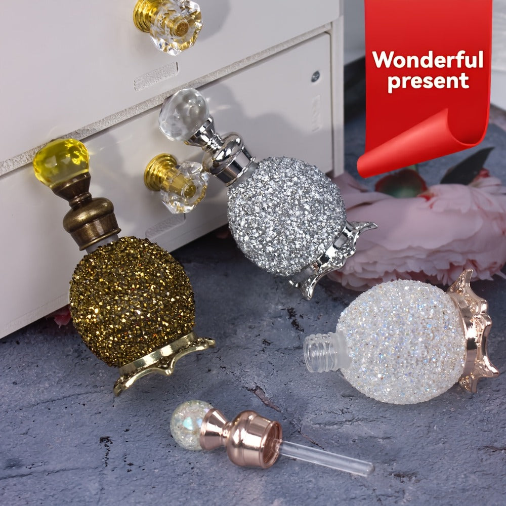 Perfume Bottle Refillable Atomizer 0.51oz, Vintage Imitation Crystal Arabic Style Empty Essential Oil Spray Bottle, Portable Travel Perfume Decanter for Dressing Table Home Decoration Gift