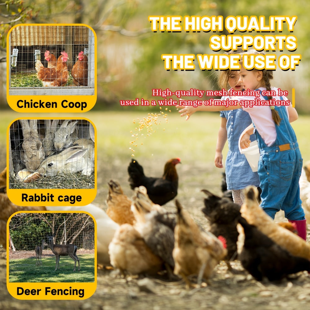 Welded Wire Mesh Fence Roll 50ft ¨C Galvanized Zinc-Coated Steel Hardware Cloth for Chicken Coop, Garden Fence, Pet Enclosure, Rabbit Hutch & Plant Support, Rust-Resistant, 4ft 5ft 6ft Wide Options