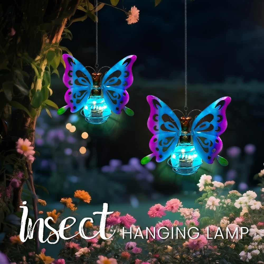 Solar Hanging Ornament Lights Ladybug & Butterfly ¨C Waterproof Indoor Outdoor Decorative Garden Light with Spring Clips for Patio, Balcony, Porch & Trail, 5.5x2.5in