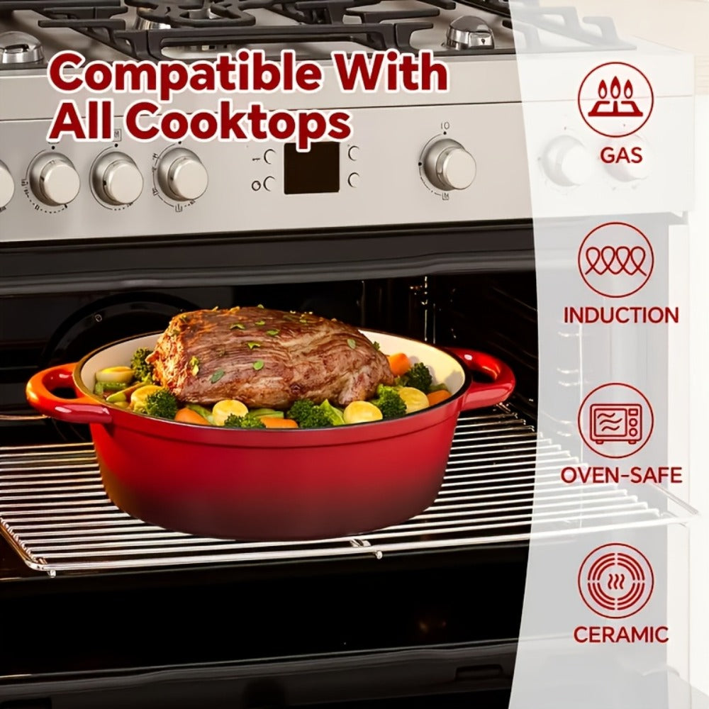Enameled Cast Iron Dutch Oven 4.5QT with Lid & Dual Handles - Even Heat Distribution, Non-Stick Enamel Interior, for Bread Baking, Slow Cooking, Braising & Roasting, Compatible with All Stovetops & Oven