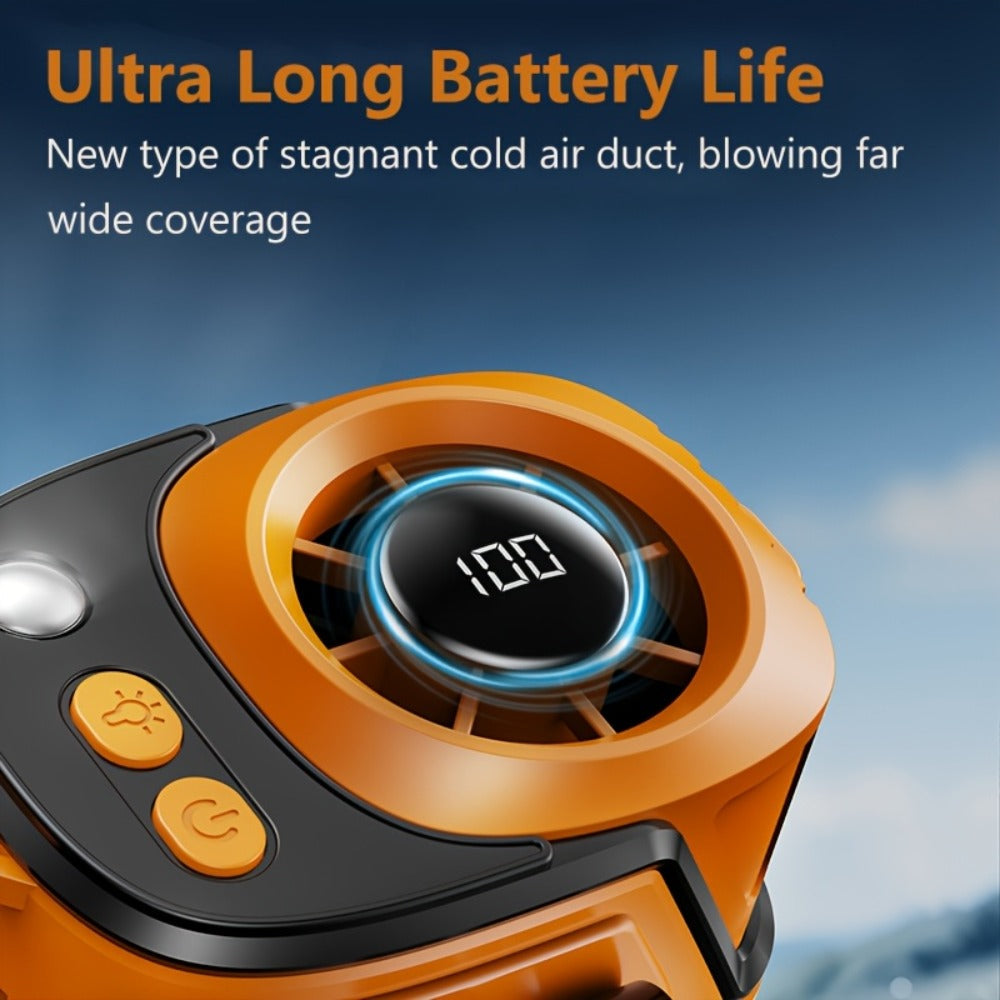 3-in-1 Portable Waist Fan with LED Flashlight & Power Bank | Rechargeable Clip-On Cooling Fan for Outdoor Work, Camping & Construction Sites, 3600mAh Battery, Digital Display