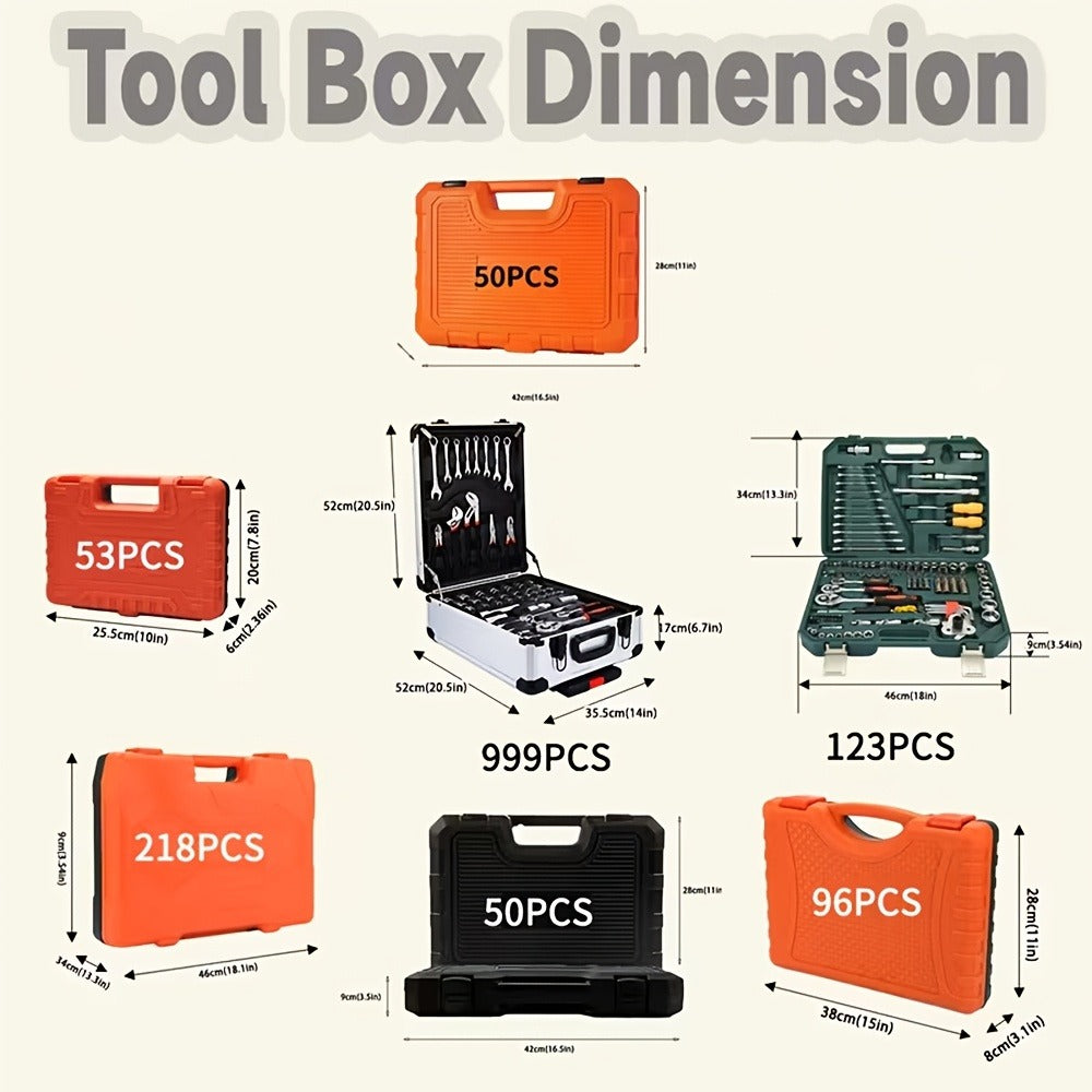 Ratchet Socket Wrench Set with Handle ¨C 50/53/96/123/218/999PCS | 3/8¡± Drive CR-V Steel | Metric & Imperial Sizes | Car Maintenance, Boat & Home Repair Tool Kit for Mechanics
