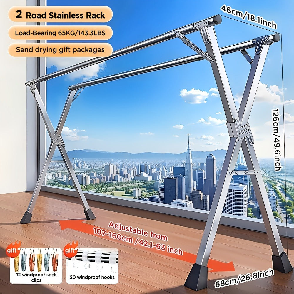 Stainless Steel Clothes Drying Rack Adjustable Retractable Foldable Indoor Outdoor Laundry Rack Heavy Duty