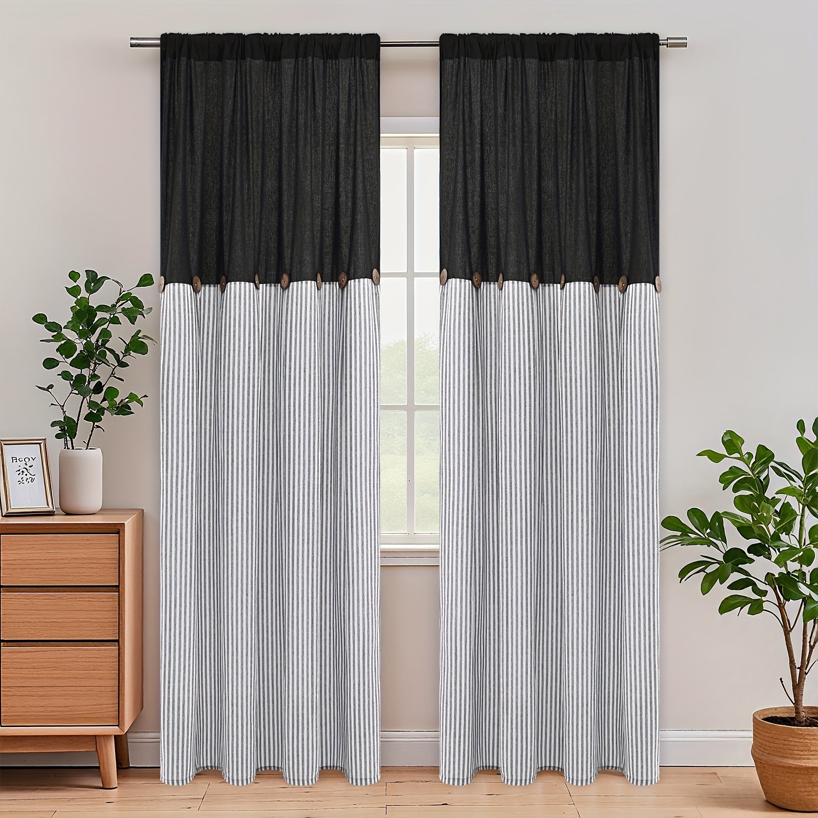 Bohemian Striped Patchwork Curtains, Semi-Sheer Rod Pocket Window Curtains for Bedroom Living Room Kitchen Cafe, Country Cottage Style, 1 or 2 Panels, Multiple Colors & Sizes