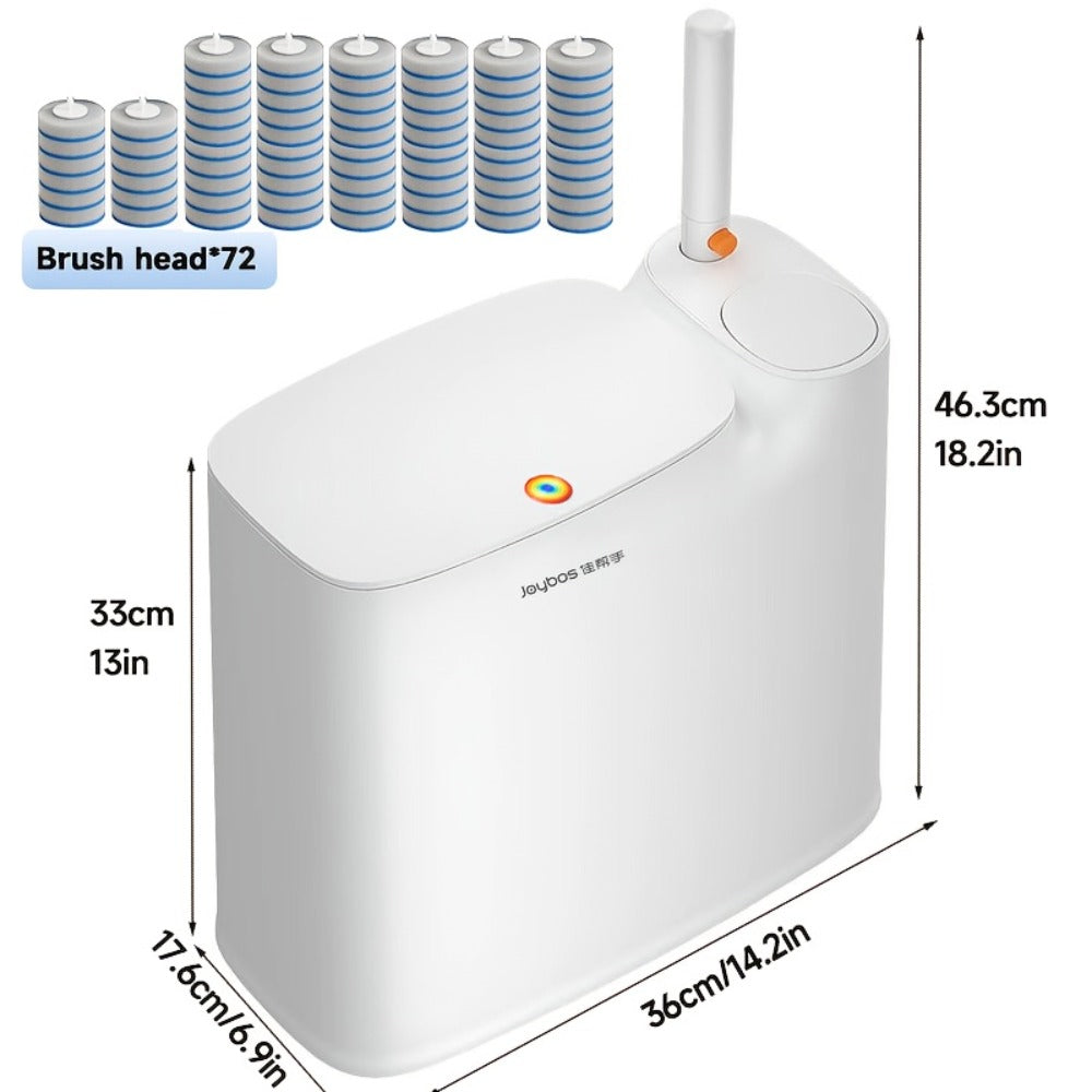 Toilet Brush and Trash Can 2-in-1 Set - Disposable Brush Heads Slim 7.7L Bathroom Waste Bin with Push Lid Hygienic No-Touch Cleaning System Space Saving ABS Plastic | White | RV Apartment Small Bathroom