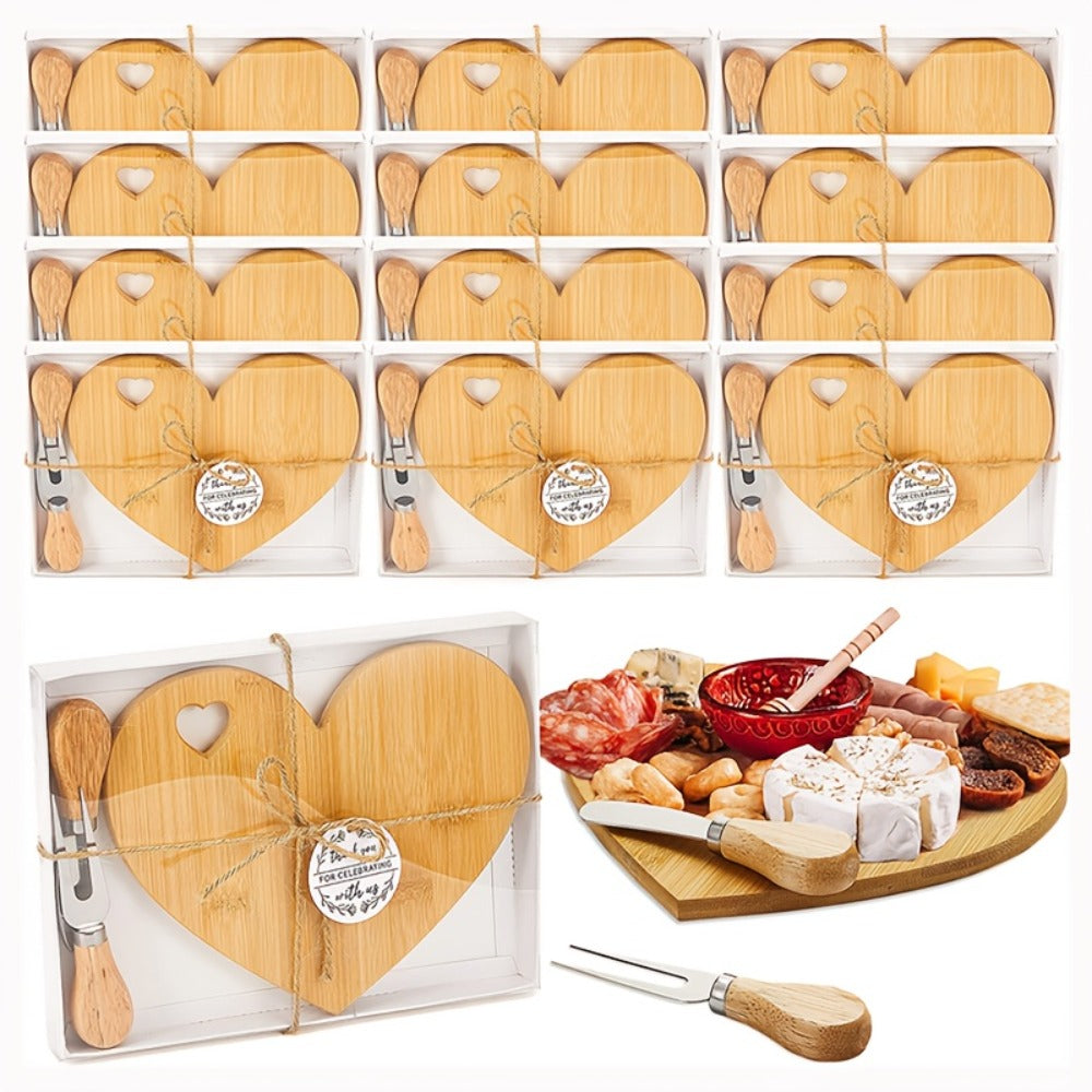 Mini Heart Charcuterie Board Set 6/12 Pack ¨C Wood Cheese Board with Knives Bridal Shower Favor Thank You Gift Box for Wedding Birthday Valentine Christmas Party Guest Bamboo Acacia