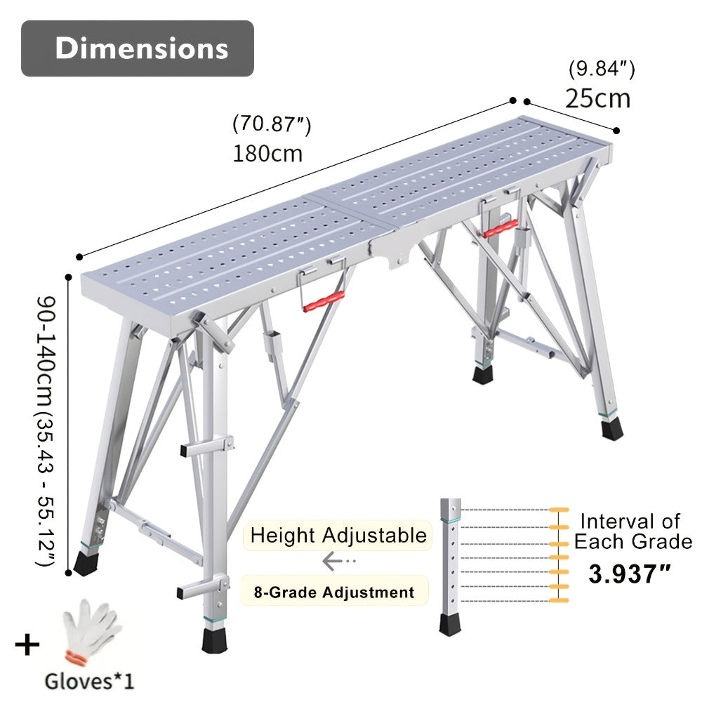 Adjustable Folding Scaffolding Work Platform 800 lbs, Portable Drywall Bench Step Ladder with Anti-Slip Feet & Safety Lock, Height 31.5¡±-49.2¡±, for Painting, Cleaning, Car Washing & Decorating