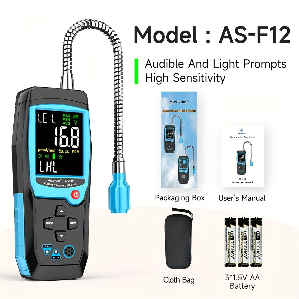 Gas Leak Detector Combustible Gas Detector Aicevoos AS-F12 Natural Gas Methane Tester Sound Light Alarm Electrochemical Sensor Home Industrial Safety