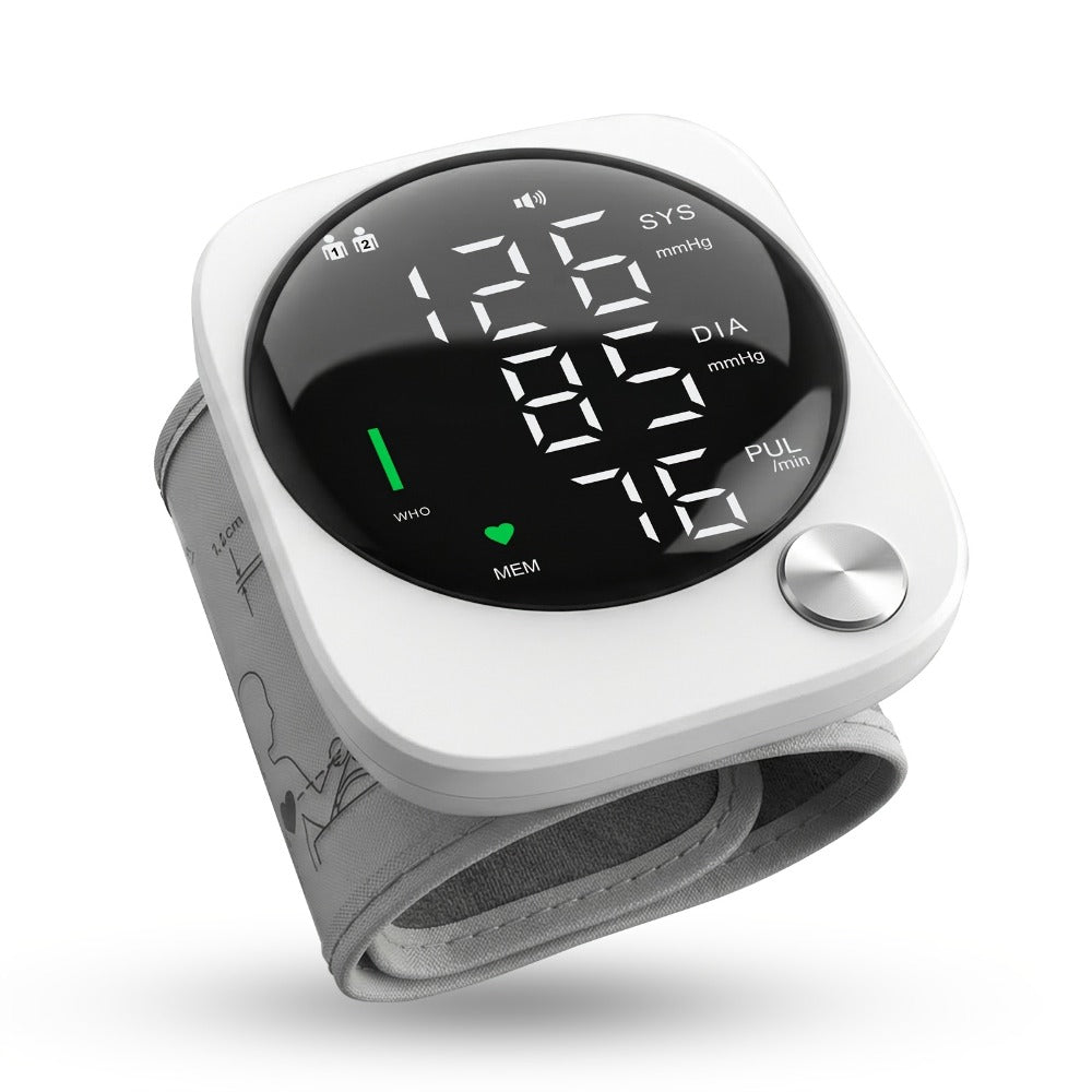Wrist Blood Pressure Monitor with LCD Screen, Arrhythmia Alarm & Voice Playback ¨C Adjustable Cuff, USB Charging, Gift for Family