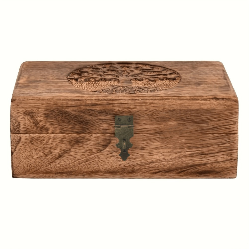 Handcrafted Wood Jewelry Box Tree of Life Carved Keepsake Storage Box