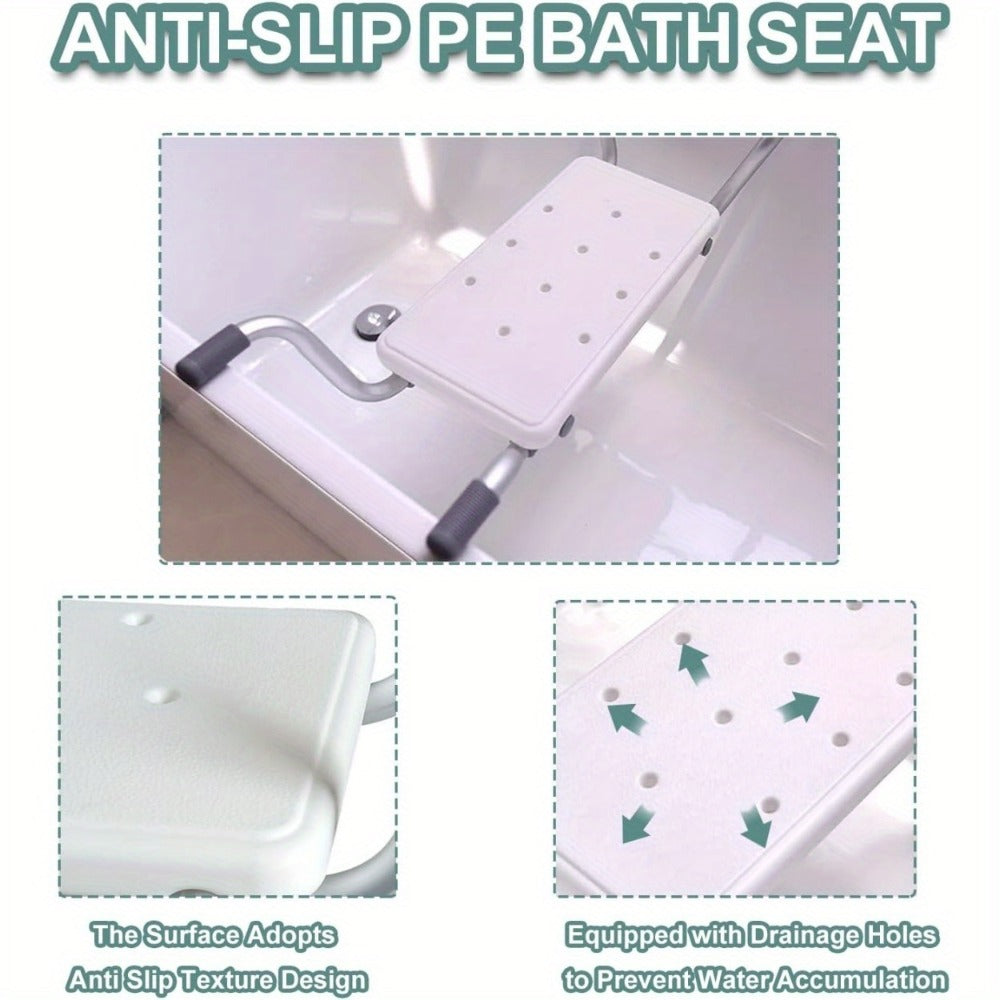 Bath Seat Adjustable Aluminum Shower Chair ¨C Suspended Bathtub Stool with Anti-Slip Handles, 300 lbs Capacity | Lightweight Retractable Bath Board for Elderly, Disabled & Injured, 3 Length Settings