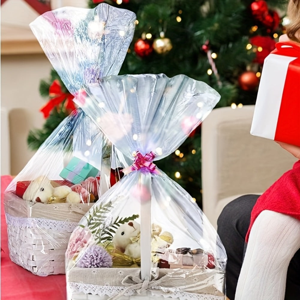Clear Heat Shrink Cellophane Bags 80pcs 3 Sizes with Pull Bows | Gift Basket Wrapping Bags for Easter Mother's Day Party Favors