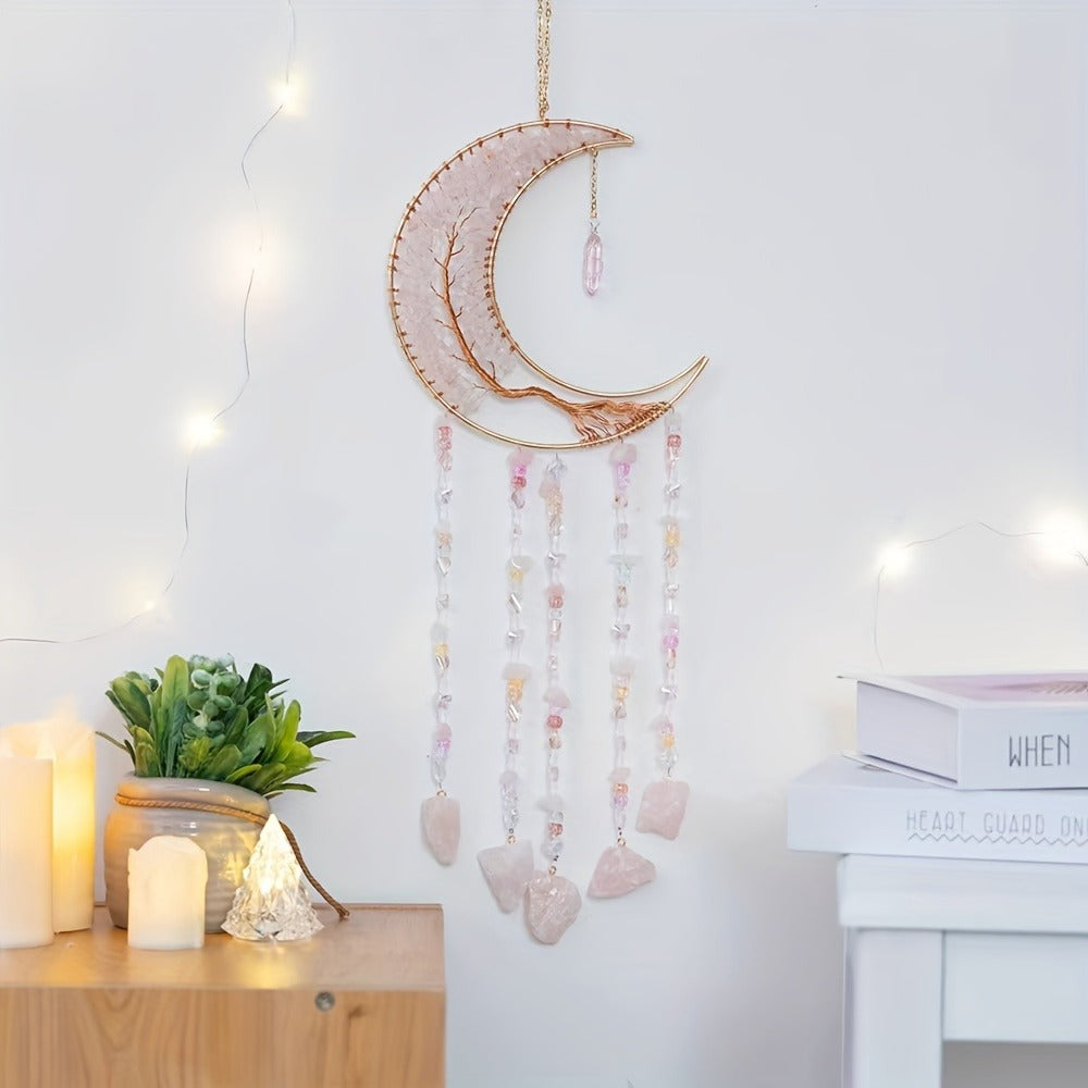Dreamcatcher Moon Suncatcher Wall Hanging ¨C Handmade Boho Wind Chime Pendant for Indoor Outdoor Garden, Courtyard & Party Decor ¨C Christmas & Birthday Gift