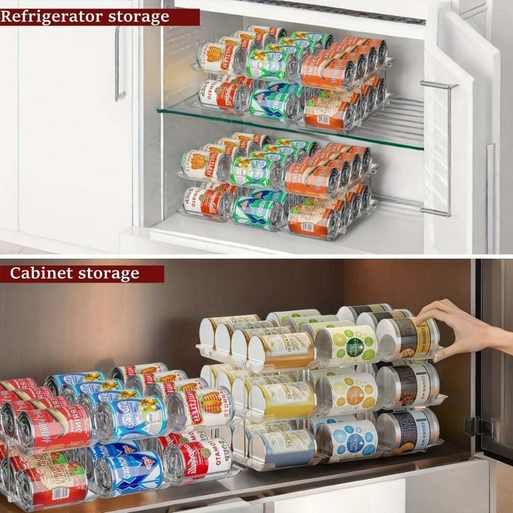 Can Storage Rack Pantry Organizer 36-Can Capacity 3-Tier Auto-Rolling Stackable | Transparent PET Canned Food Organizer for Kitchen Pantry Garage Dorm | Tool-Free Assembly for Soda Soup Vegetable Cans