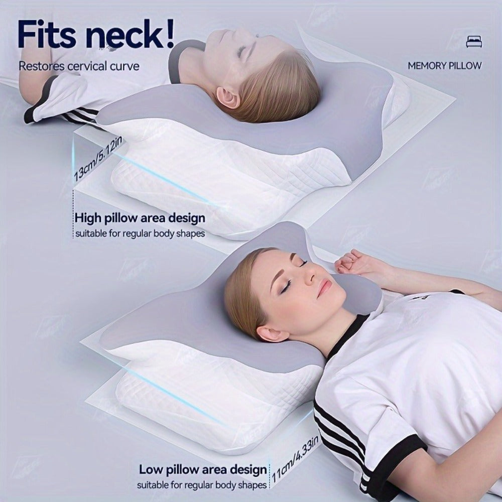 Cervical Neck Pillow for Sleeping - Butterfly Contour Memory Foam Ergonomic Support for Back & Side Sleepers, Slow Rebound Pressure Relief, Cervical Spine Alignment, Machine-Washable Cover, Multi-Color
