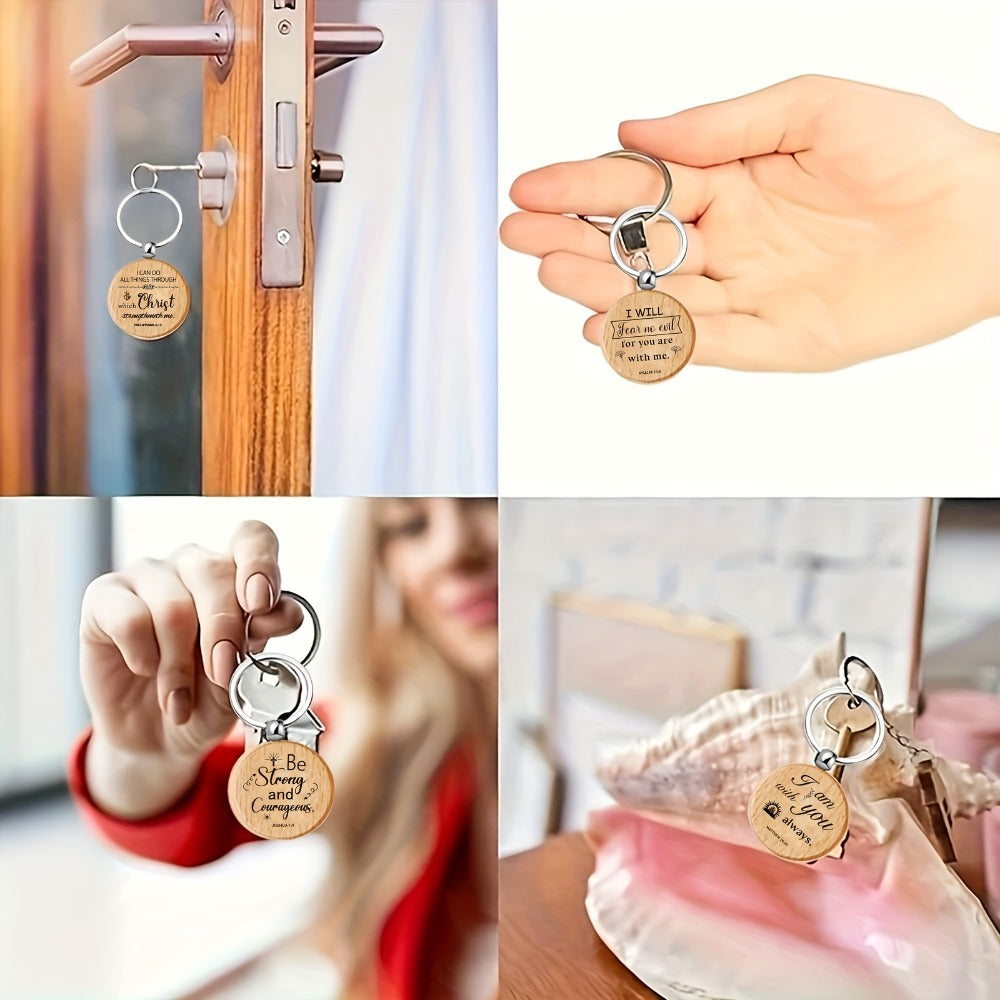 Bulk Wooden Bible Verse Keychains 100pcs Religious Christian Inspirational Keychains Rustic Engraved Thank You Gifts for Women Men Teachers Students Party Favors Christmas Back to School