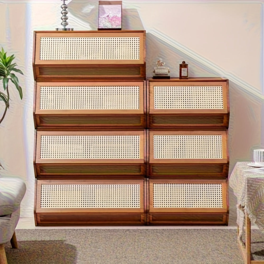Bamboo Shoe Rack with Flip Drawer Freestanding Narrow Entryway Shoe Organizer 2 Sizes Stackable Storage for Living Room Bedroom