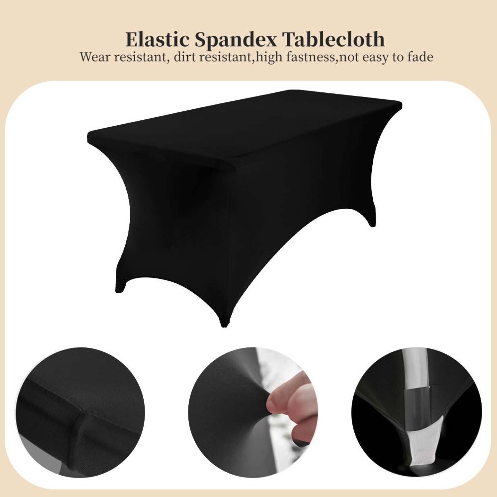 Spandex Tablecloth for 6 ft Rectangle Tables ¨C Elastic Fitted Table Cover for Events, Parties, Weddings & Banquets ¨C Wrinkle-Free Stretch Fabric in Black, White & Red, Indoor & Outdoor Use