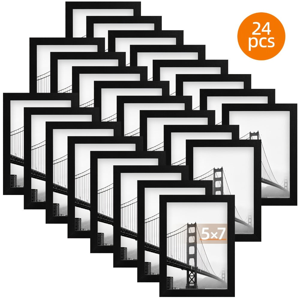 Picture Frames Set of 12/24 Black Multi Photo Frames Collage for Wall and Tabletop Display, 4x6 5x7 8x10 Inch Photo Board for Home School Office Halloween Christmas Decor