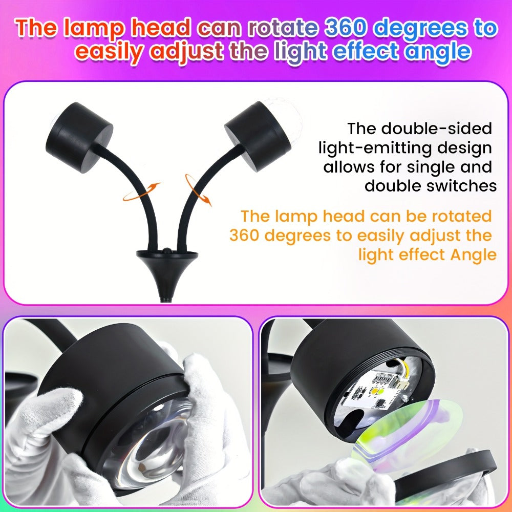 Ocean Wave Projector Lamp Double Head RGB Mood Light - 360¡ã Rotation 3D Ripple Effect DIY Colors USB Remote Control for Bedroom Living Room Party Decor (Black)