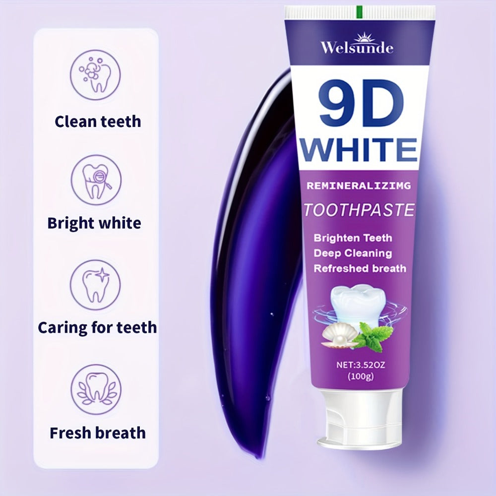 Whitening Toothpaste 4-Pack ¨C 9D White Alcohol-Free Formula, Thorough Deep Cleaning & Brighter Smile, Refreshing Mint Breath, Gentle on Gums, Travel-Friendly 100g, Oral Care Gift for Men & Women