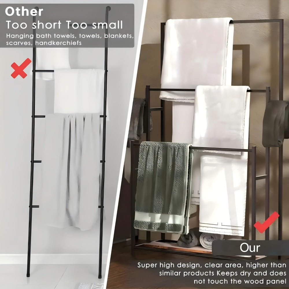 Towel Rack Freestanding 47 Inch Tall 3-Tier Floor Standing Towel Holder for Bathroom Bedroom Pool Outdoor - Oversized Bath Towel Drying Stand for Blankets Quilts Beach Towels Hot Tub Gym