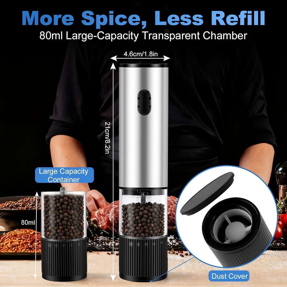 Electric Pepper Grinder USB-C Rechargeable ¨C 5-Level Adjustable Coarseness, One-Hand Operation, Stainless Steel Pepper Mill with Ceramic Core for Kitchen Cooking, Outdoor BBQ & Grilling