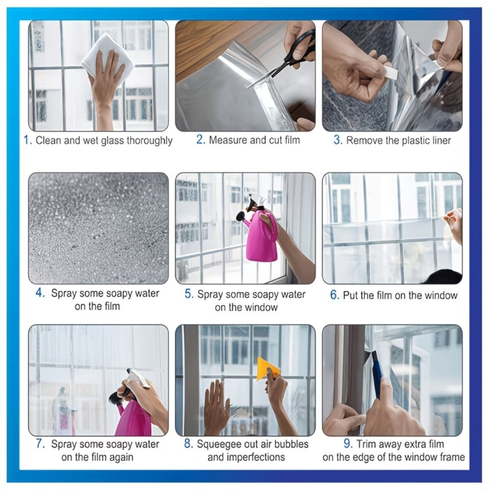 One Way Window Privacy Film Static Cling No Glue UV Blocking Heat Control Reflective Mirror Film for Home Office Bathroom, 12 Mil, Black Blue Gray Silver