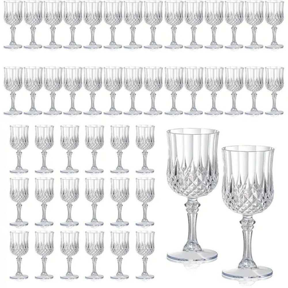48pcs Shatterproof Plastic Wine & Champagne Glasses Set - 7oz Unbreakable Vintage Goblets Crystal Finish Reusable Cups for Parties Weddings Outdoor Events