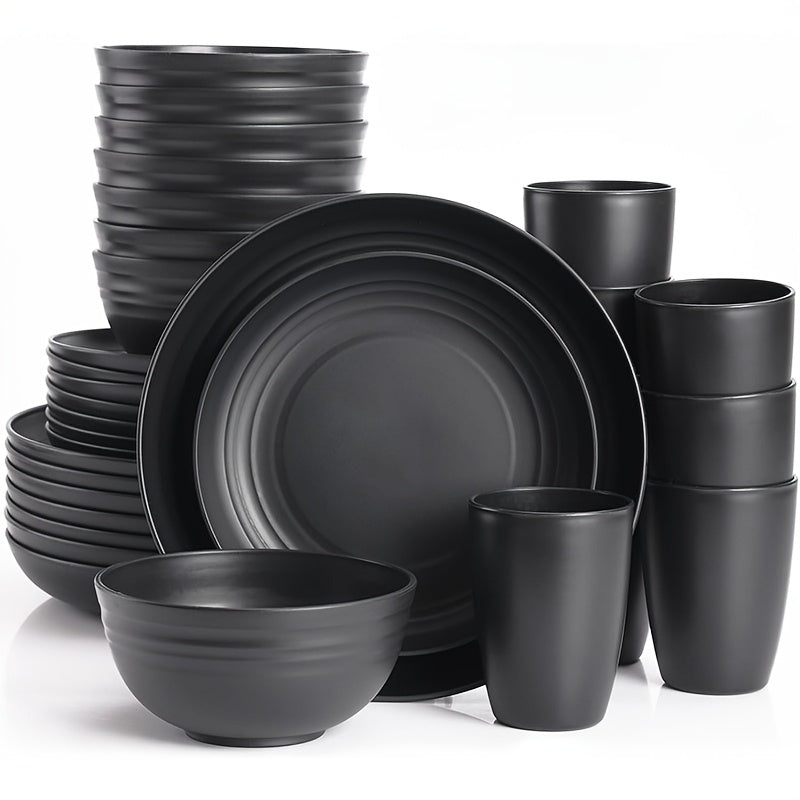Wheat Straw Dinnerware Set 16 or 32 Piece ¨C Plates & Bowls for 4 or 8 People, Microwave & Dishwasher Safe Plastic Dish Set, Lightweight Colorful Tableware for Home, Party & Holiday