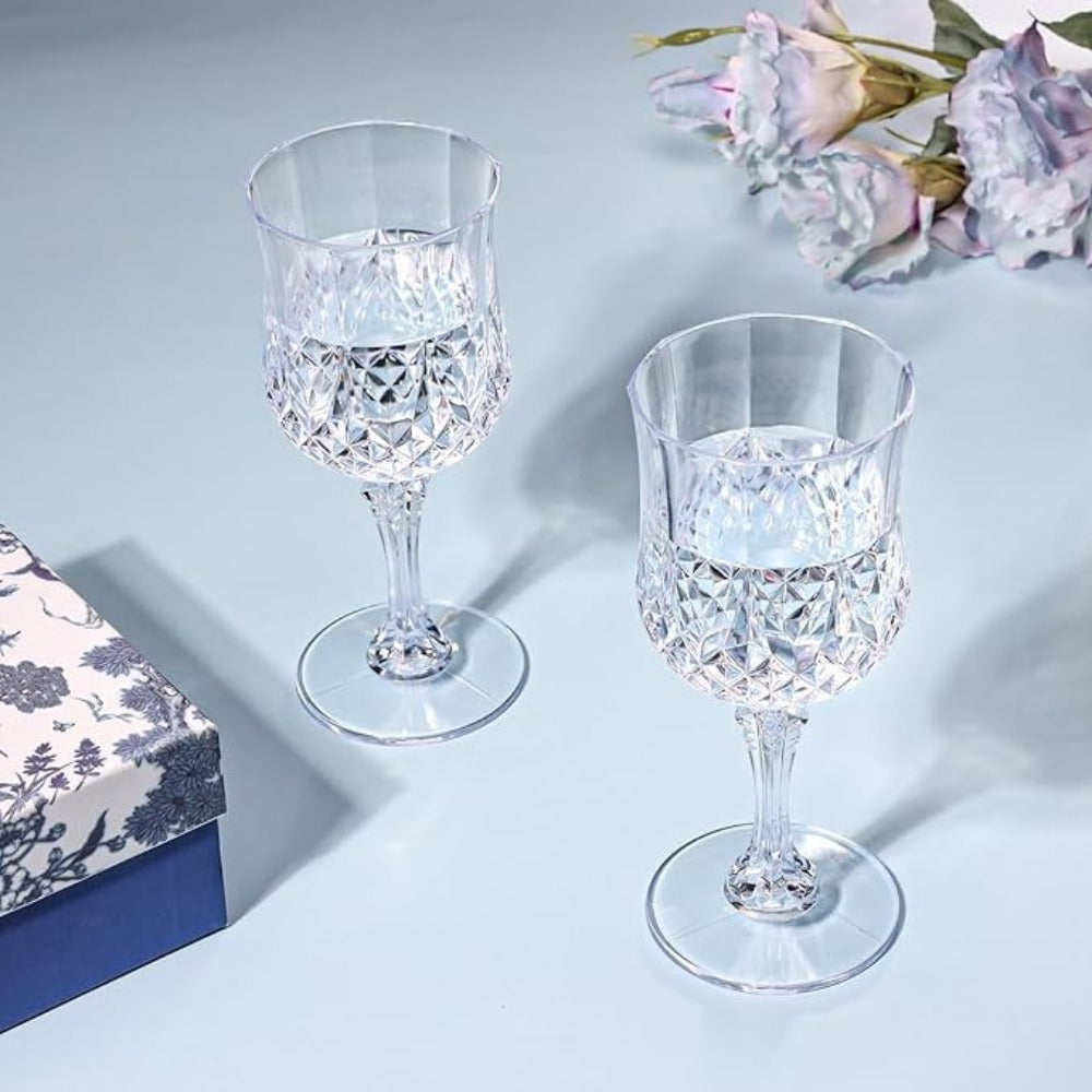 48pcs Shatterproof Plastic Wine & Champagne Glasses Set - 7oz Unbreakable Vintage Goblets Crystal Finish Reusable Cups for Parties Weddings Outdoor Events