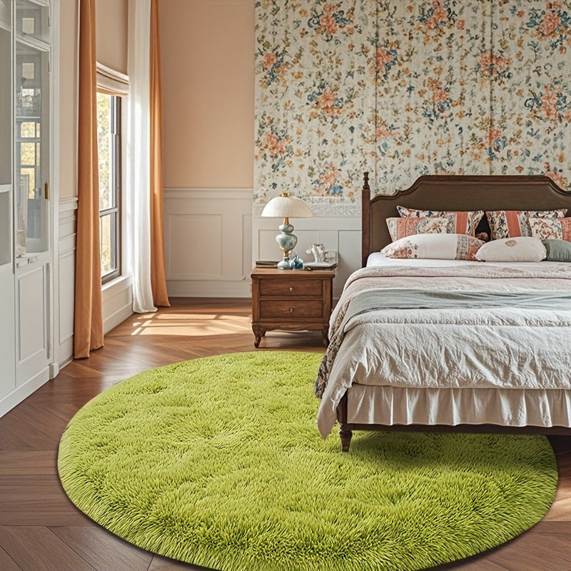 Round Faux Fur Area Rug - Soft Plush Circle Carpet for Living Room Bedroom, Machine Washable, Multiple Colors & Sizes