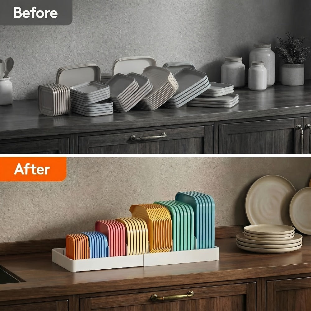 Adjustable Cabinet Lid Organizer ¨C Extra Large 13-24¡± Food Storage Container Lid Divider with 8 Inserts & 21 Compartments, BPA-Free Plastic Lid Holder for Kitchen Cabinet & Pantry Organization