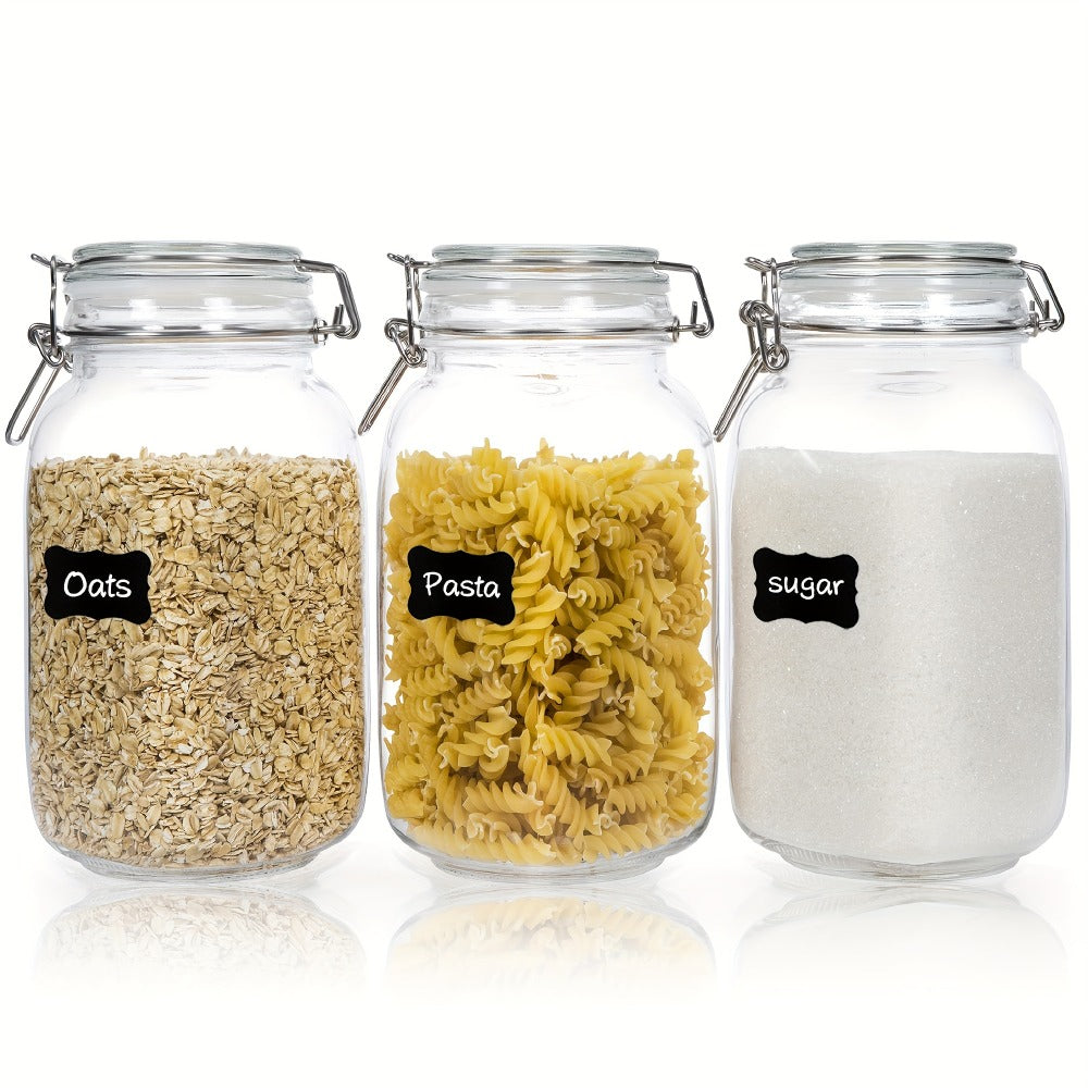 Airtight Glass Storage Jars with Lids 3-Pack 50 OZ, Square Food Canisters for Kitchen Pantry Organization, Mason Jar Containers for Sugar Flour Cereal Coffee