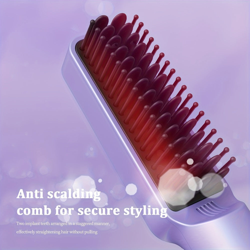 Mini Hair Straightener Comb Ceramic Heating Plate 3 Temperature Settings Fast Heating LED Display Travel Hair Straightening Brush for Women Home Salon Gift