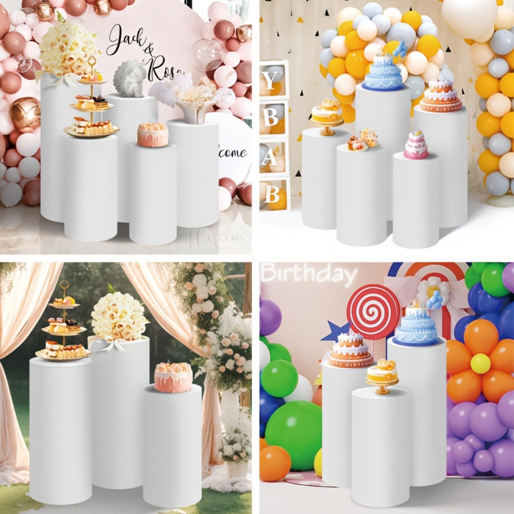 Cylinder Pedestal Stand Covers 5pcs ¨C Stretch Fabric Pillar Covers for Wedding Party Birthday Baby Shower Dessert Table Backdrop Decor White Pink