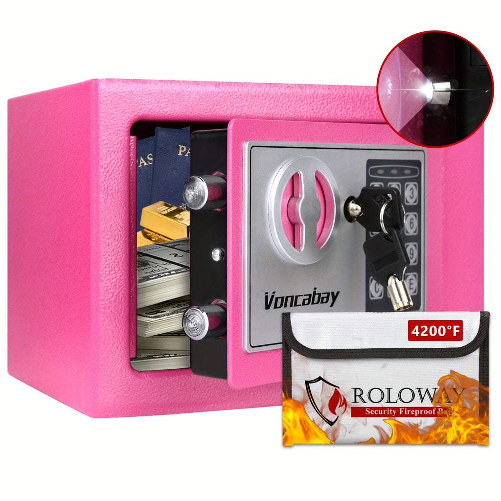 Fireproof Safe Box with Keyboard Lock ¨C ROLOWAY Home & Office Security Safe with Fireproof Bag, Multiple Sizes, Black & Pink Options
