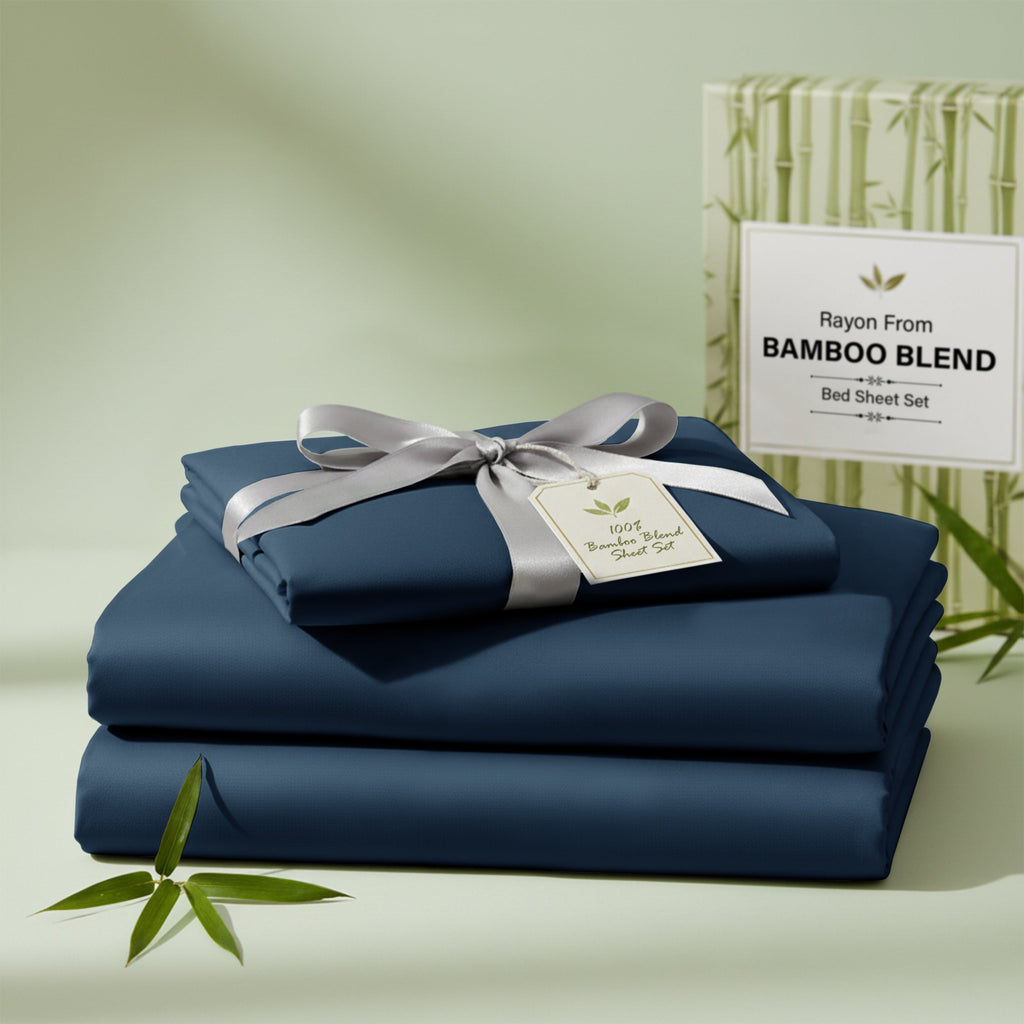 Bamboo Blend Bed Sheet Set 4 Piece 30% Bamboo Viscose 70% Polyester Cooling Deep Pocket 16 Inch Wrinkle-Resistant Moisture-Wicking Twin Full Queen King Cal King