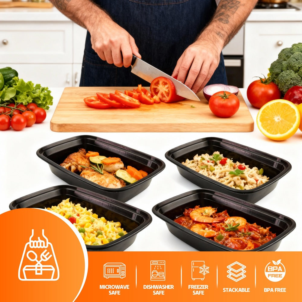 Meal Prep Containers with Lids 50 Pack BPA Free ¨C 32oz & 38oz Stackable Disposable Plastic Food Storage Containers, Microwave Dishwasher Freezer Safe | Restaurant, Catering, Home Kitchen & Lunch Boxes
