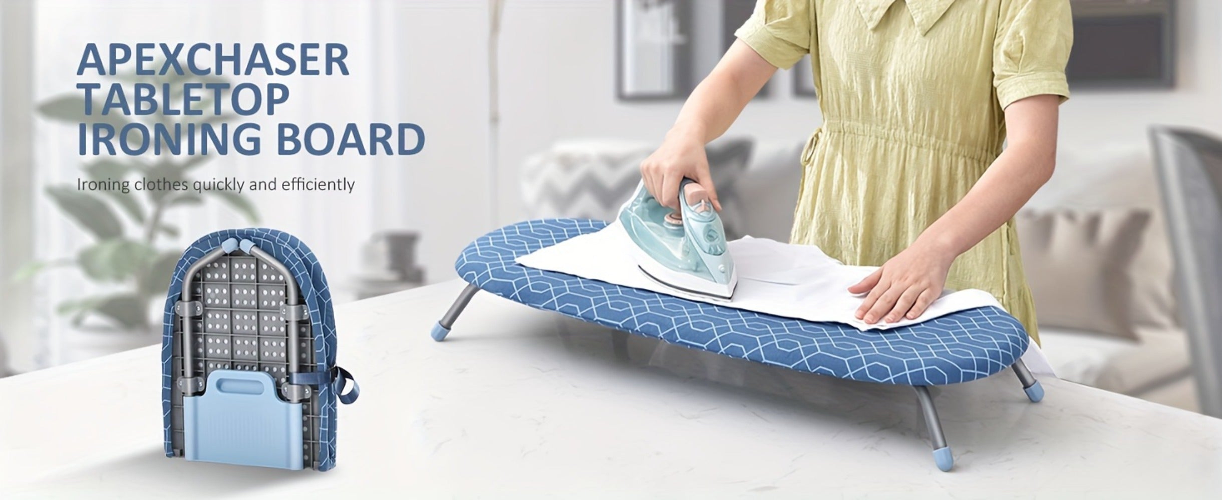 Foldable Ironing Board Tabletop, Portable Mini Ironing Board with Heat Resistant Cover & Non-Slip Feet, Small Folding Ironing Board for Home Laundry Room Dorm Apartment Travel Use, Space Saving Design